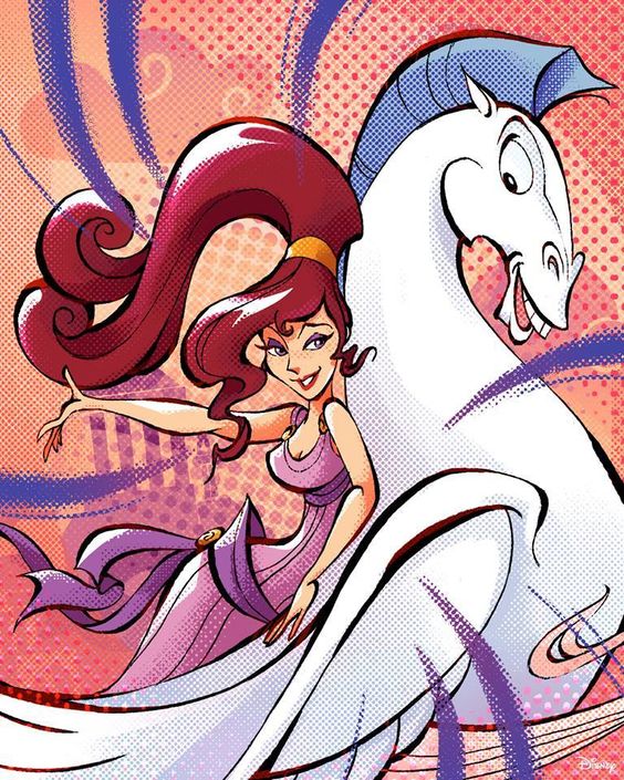 Artwork of Disney princess Galatea, Hercules' friend with horse pagasus